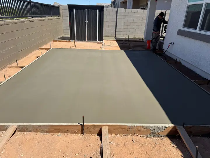 Fresh slab in the forms in Chandler, AZ, poured by Gaitan Custom Concrete