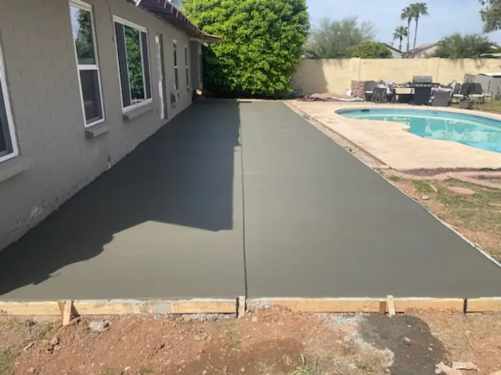 Poolside patio in Gilbert, AZ, poured by Gaitan Custom Concrete
