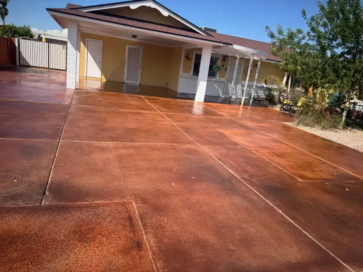 Stained patio in Mesa, AZ, poured by Gaitan Custom Concrete