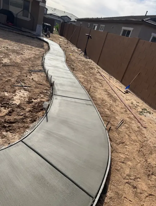 Curved side-yard walkway in Chandler, AZ, poured by Gaitan Custom Concrete